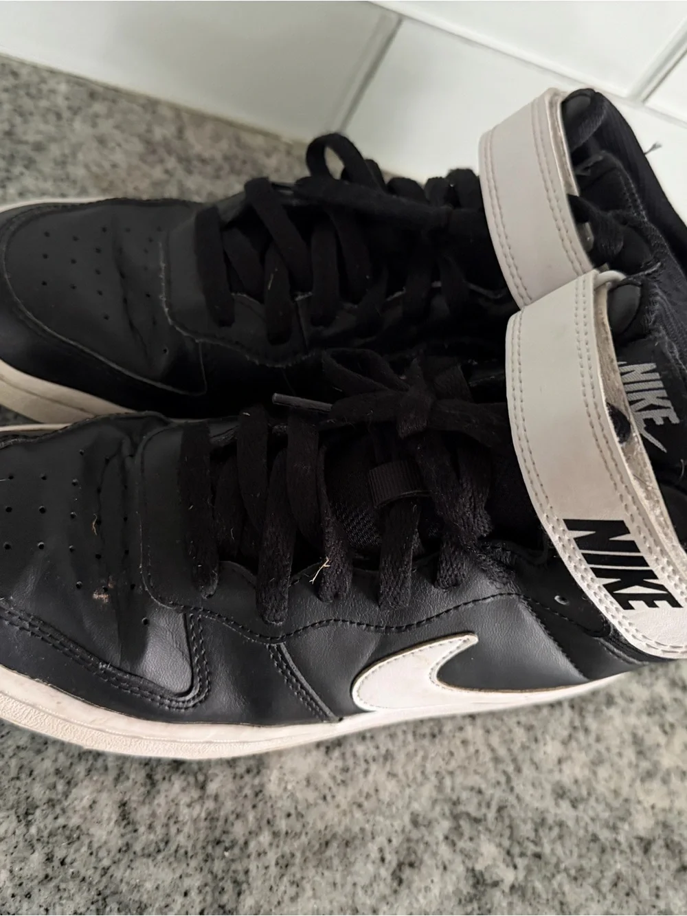 Nike Kids Black and White High-Top Sneakers with Strap